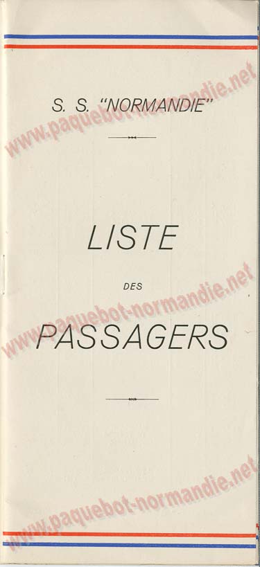 Paquebot s/s Normandie - LISTE PASSAGERS 18.05.38 / Classe Touriste - 1