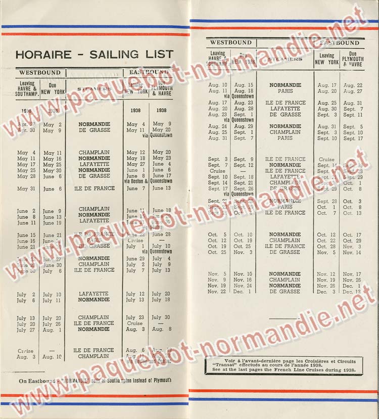 Paquebot s/s Normandie - LISTE PASSAGERS 18.05.38 / Classe Touriste - 2