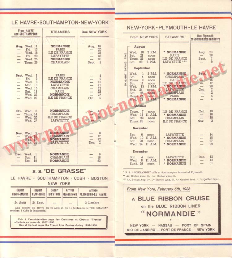 PAQUEBOT NORMANDIE - LISTE DES PASSAGERS DU 18 AOUT 1937 - 1ère CLASSE / 1-2