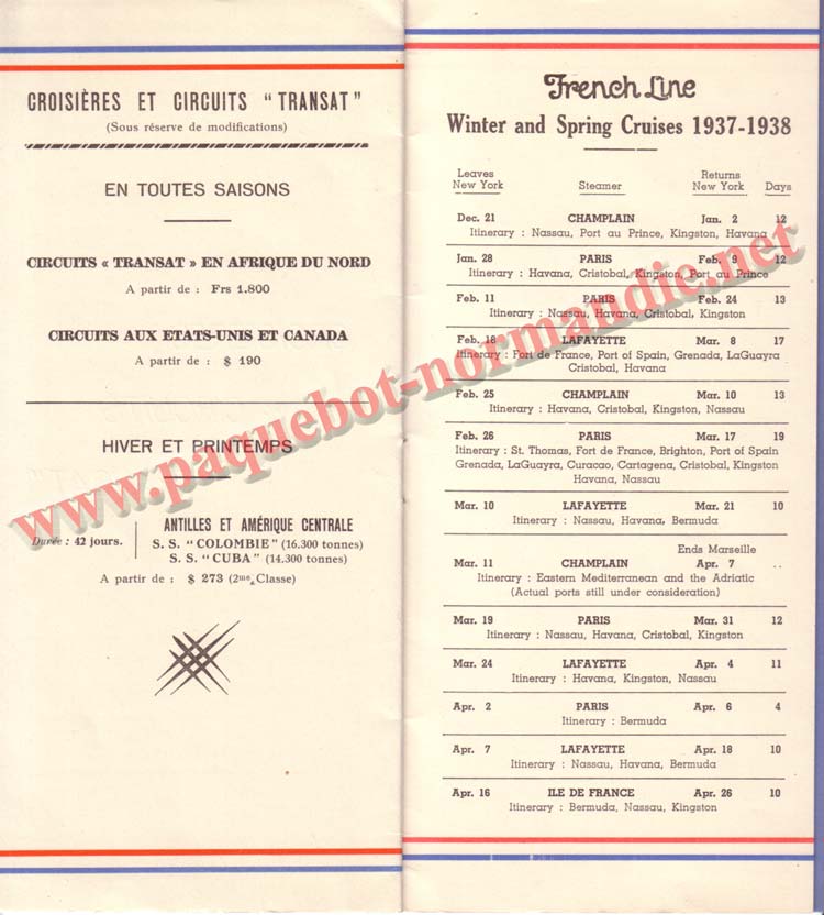 PAQUEBOT NORMANDIE - LISTE DES PASSAGERS DU 18 AOUT 1937 - 1ère CLASSE / 1-6