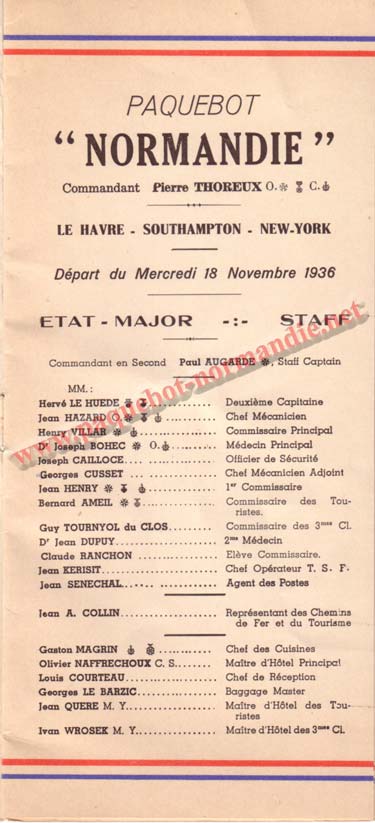 LISTE PASSAGERS DU 18 NOVEMBRE 1936 - 1ère CLASSE / 1-1