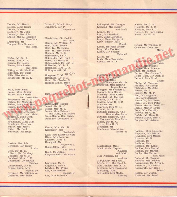 LISTE PASSAGERS DU 18 NOVEMBRE 1936 - 1ère CLASSE / 1-3