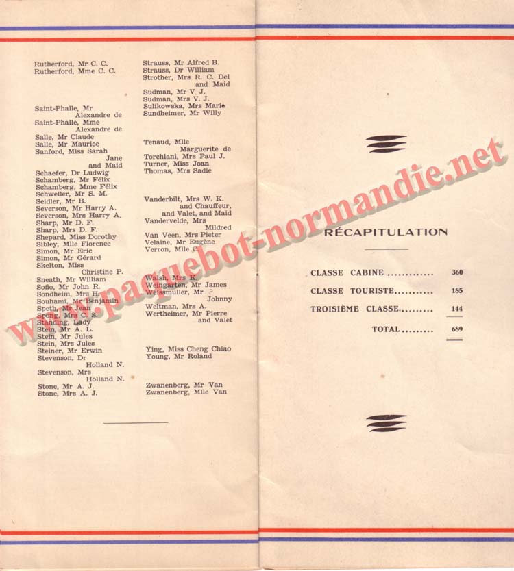 LISTE PASSAGERS DU 18 NOVEMBRE 1936 - 1ère CLASSE / 1-4