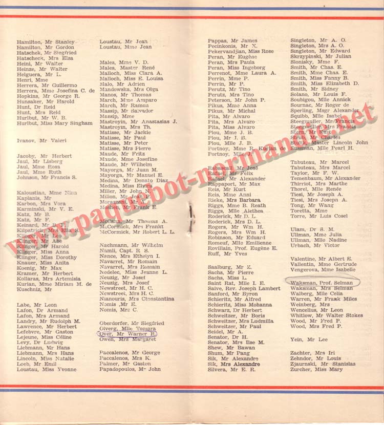 PAQUEBOT NORMANDIE - LISTE DES PASSAGERS DU 21 SEPTEMBRE 1938 - 2ème CLASSE / 2-5