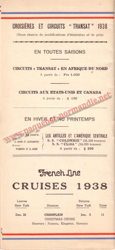 PAQUEBOT NORMANDIE - LISTE DES PASSAGERS DU 21 SEPTEMBRE 1938 - 2ème CLASSE / 2-8