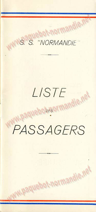 PAQUEBOT NORMANDIE - LISTE DES PASSAGERS DU 21 SEPTEMBRE 1938 - 3ème CLASSE / 3-1