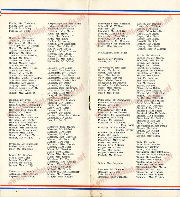 PAQUEBOT NORMANDIE - LISTE DES PASSAGERS DU 21 SEPTEMBRE 1938 - 3ème CLASSE / 3-4