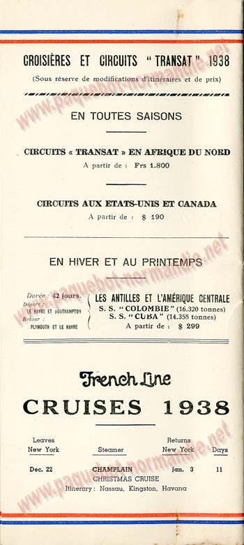PAQUEBOT NORMANDIE - LISTE DES PASSAGERS DU 21 SEPTEMBRE 1938 - 3ème CLASSE / 3-7