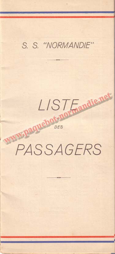 PAQUEBOT NORMANDIE - LISTE DES PASSAGERS DU 23 MARS 1938 - 2ème CLASSE / 2-1