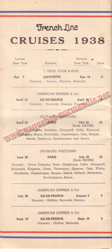 PAQUEBOT NORMANDIE - LISTE DES PASSAGERS DU 23 MARS 1938 - 2ème CLASSE / 2-7