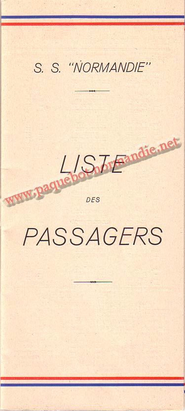 PAQUEBOT NORMANDIE - LISTE PASSAGERS DU 23 JUIN 1937 - 2ème CLASSE / 2-1