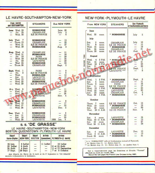 PAQUEBOT NORMANDIE - LISTE PASSAGERS DU 23 JUIN 1937 - 2ème CLASSE / 2-2