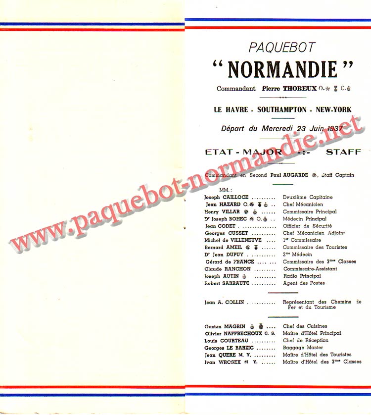 PAQUEBOT NORMANDIE - LISTE PASSAGERS DU 23 JUIN 1937 - 2ème CLASSE / 2-3