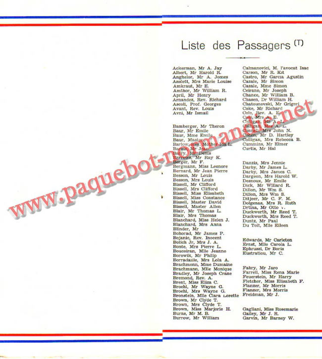 PAQUEBOT NORMANDIE - LISTE PASSAGERS DU 23 JUIN 1937 - 2ème CLASSE / 2-4