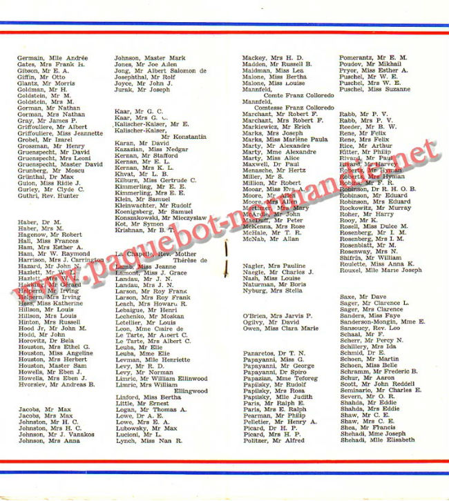 PAQUEBOT NORMANDIE - LISTE PASSAGERS DU 23 JUIN 1937 - 2ème CLASSE / 2-5