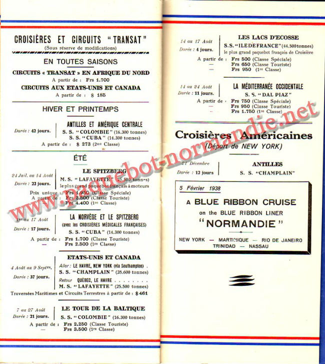 PAQUEBOT NORMANDIE - LISTE PASSAGERS DU 23 JUIN 1937 - 2ème CLASSE / 2-8