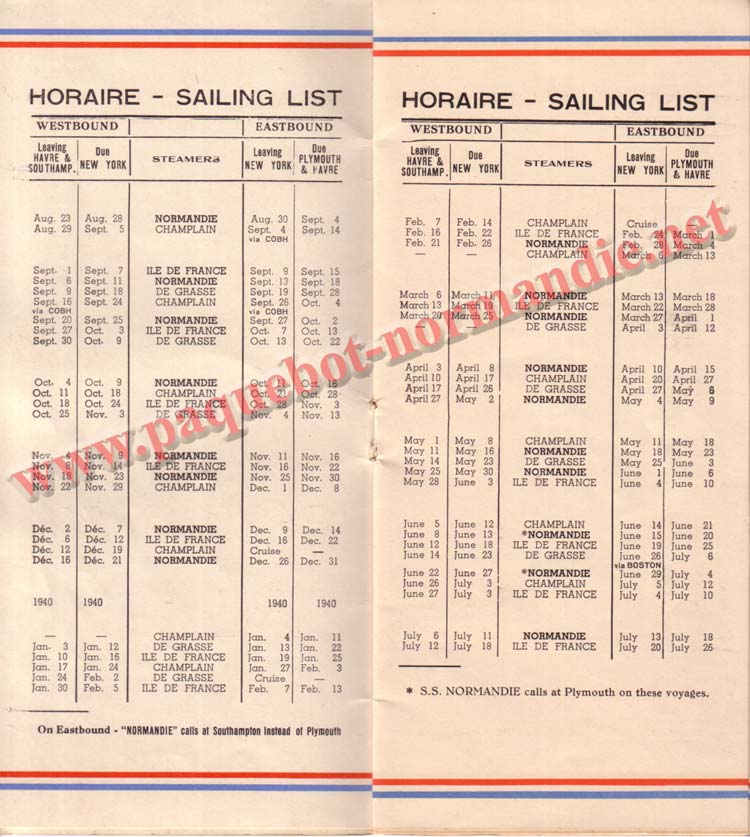 PAQUEBOT NORMANDIE - LISTE DES PASSAGERS DU 23 AOUT1939 - 2ème CLASSE / 2-2