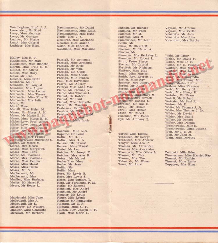 PAQUEBOT NORMANDIE - LISTE DES PASSAGERS DU 23 AOUT1939 - 2ème CLASSE / 2-5