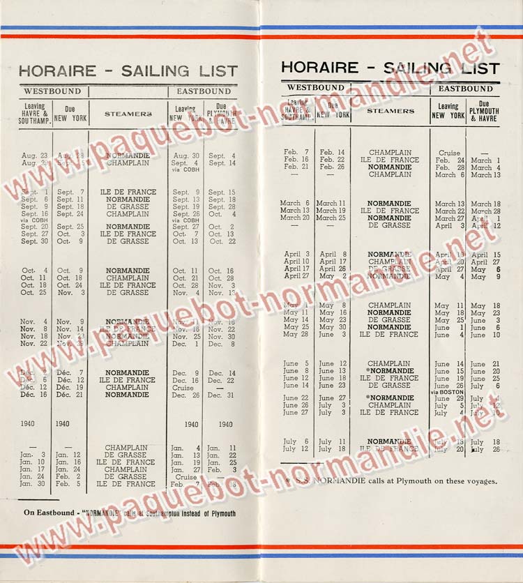 S.S NORMANDIE - LISTE PASSAGERS DU 23 AOUT 1939 - 3ème CLASSE / 3-2