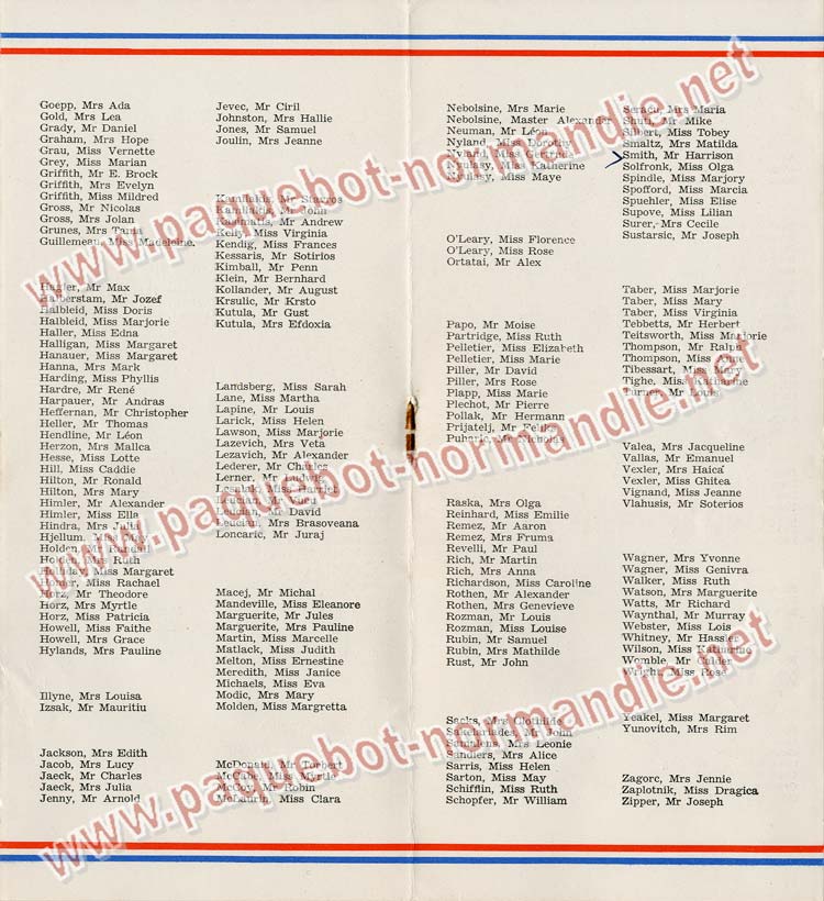 S.S NORMANDIE - LISTE PASSAGERS DU 23 AOUT 1939 - 3ème CLASSE / 3-5