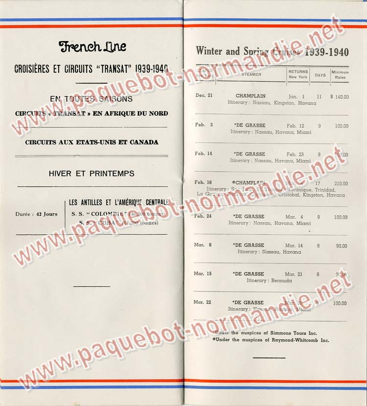 S.S NORMANDIE - LISTE PASSAGERS DU 23 AOUT 1939 - 3ème CLASSE / 3-8