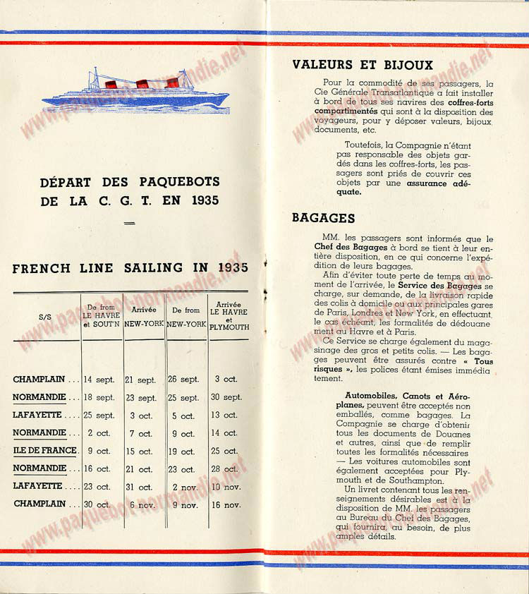 PAQUEBOT S.S NORMANDIE - LISTE PASSAGERS DU 23 OCTOBRE 1935 - 1ère et 2ème CLASSE / 1-2-2