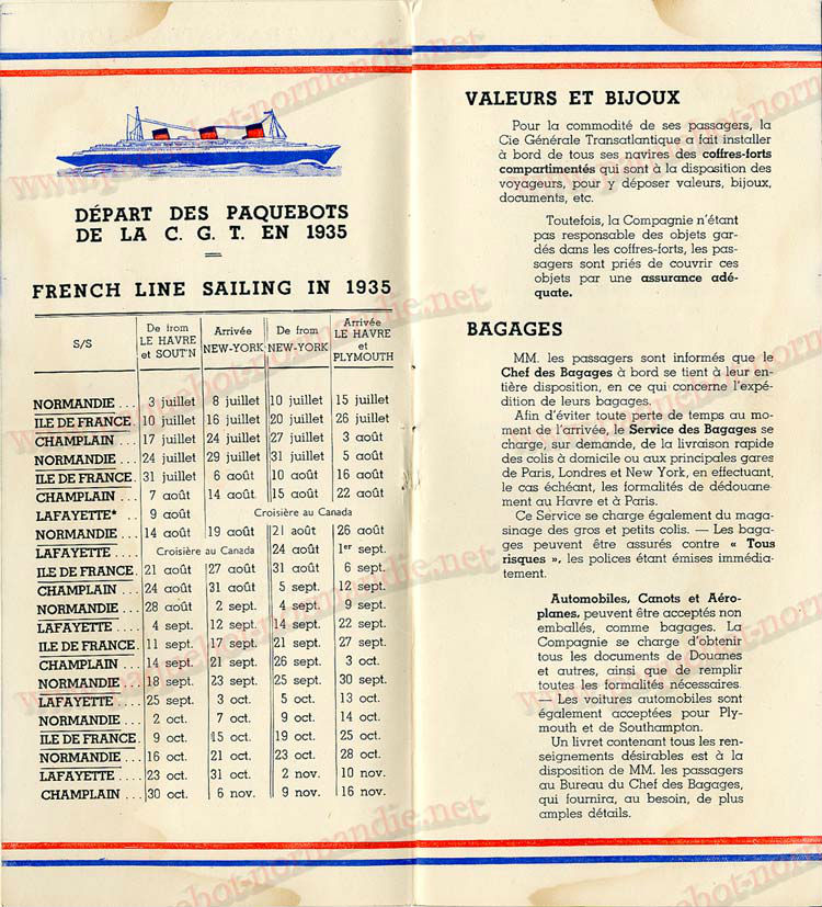 Paquebot s/s Normandie - LISTE PASSAGERS - PASSENGERS LIST 24.07.35 / 1-2