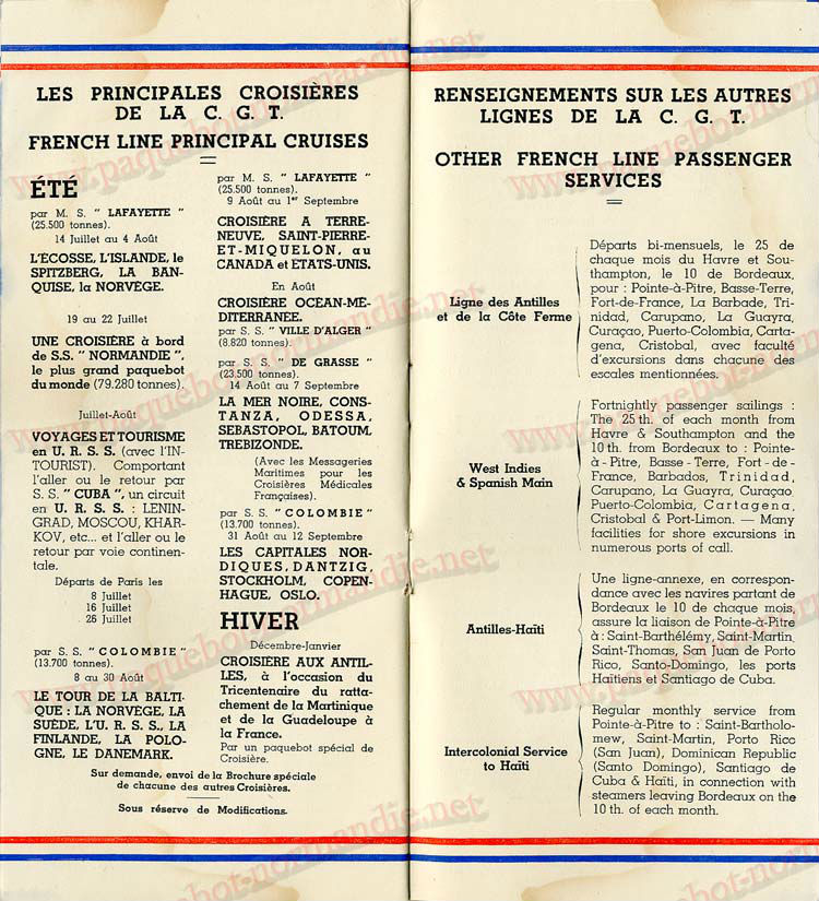 Paquebot s/s Normandie - LISTE PASSAGERS - PASSENGERS LIST 24.07.35 / 1-8