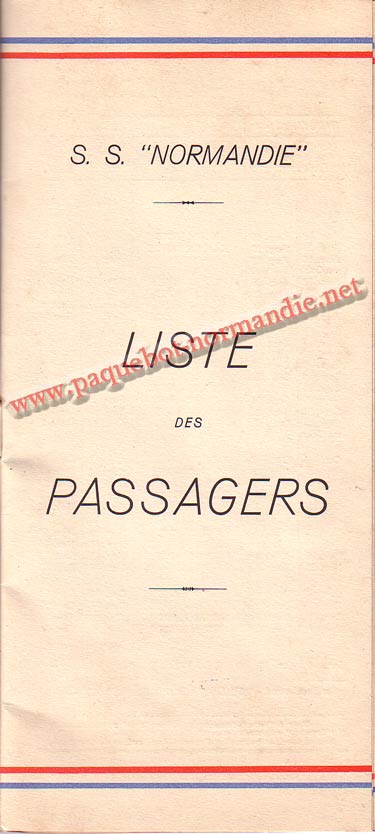 PAQUEBOT NORMANDIE - LISTE DES PASSAGERS DU 24 AOUT 1938 - 2ème CLASSE / 2-1