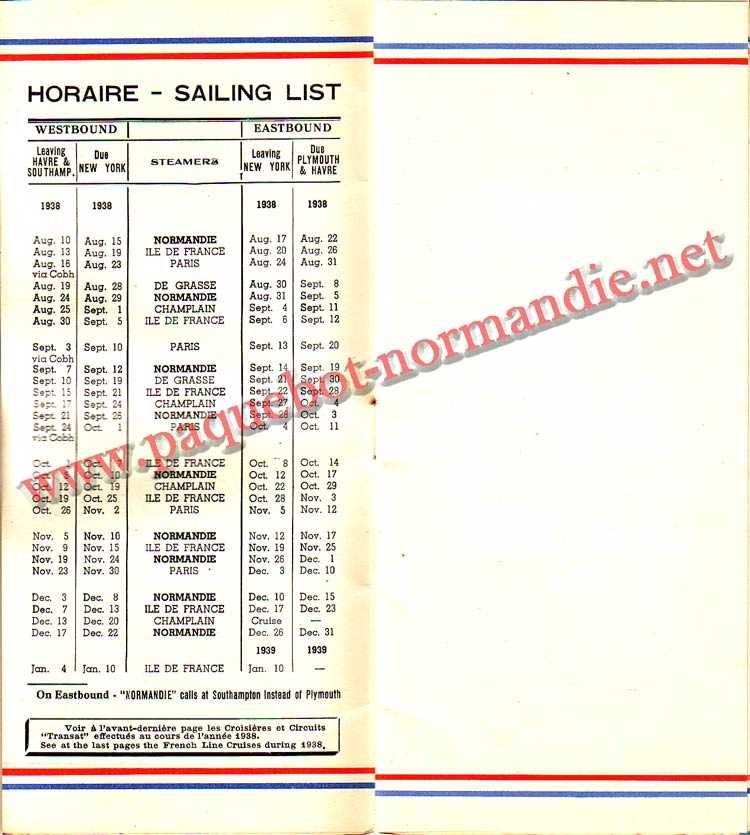 PAQUEBOT NORMANDIE - LISTE DES PASSAGERS DU 24 AOUT 1938 - 2ème CLASSE / 2-2