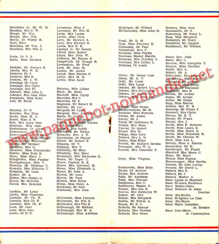 PAQUEBOT NORMANDIE - LISTE DES PASSAGERS DU 24 AOUT 1938 - 2ème CLASSE / 2-5