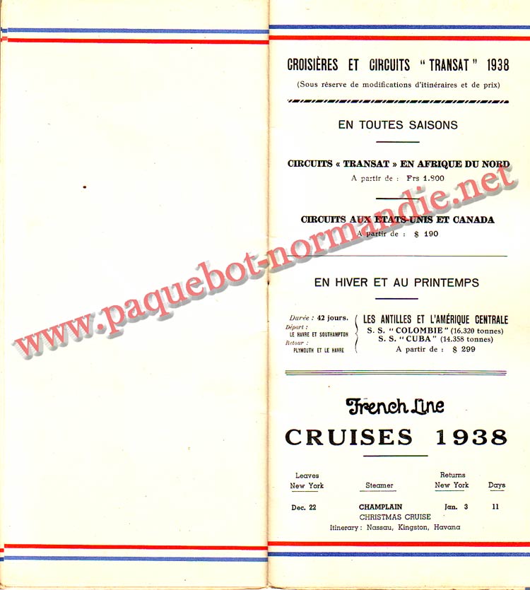 PAQUEBOT NORMANDIE - LISTE DES PASSAGERS DU 24 AOUT 1938 - 2ème CLASSE / 2-8