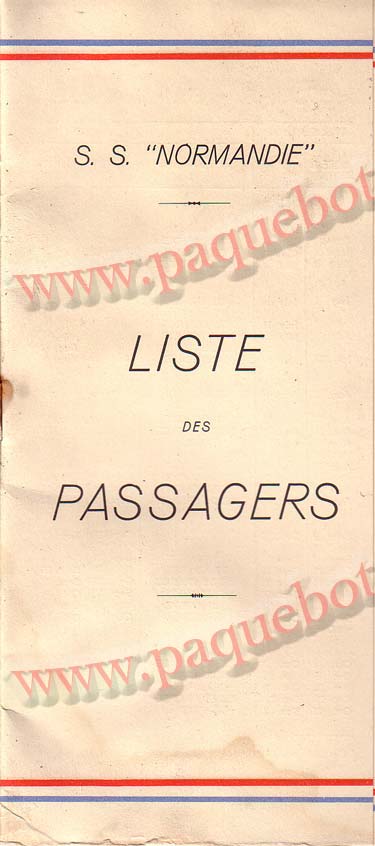 S.S NORMANDIE - LISTE PASSAGERS DU 24 AOT 1938 - 3ème CLASSE / 3-1