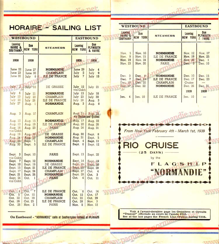 S.S NORMANDIE - LISTE PASSAGERS DU 24 AOT 1938 - 3ème CLASSE / 3-2