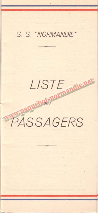 PAQUEBOT NORMANDIE - LISTE DES PASSAGERS DU 25 AOUT 1937 - 2ème CLASSE / 2-1