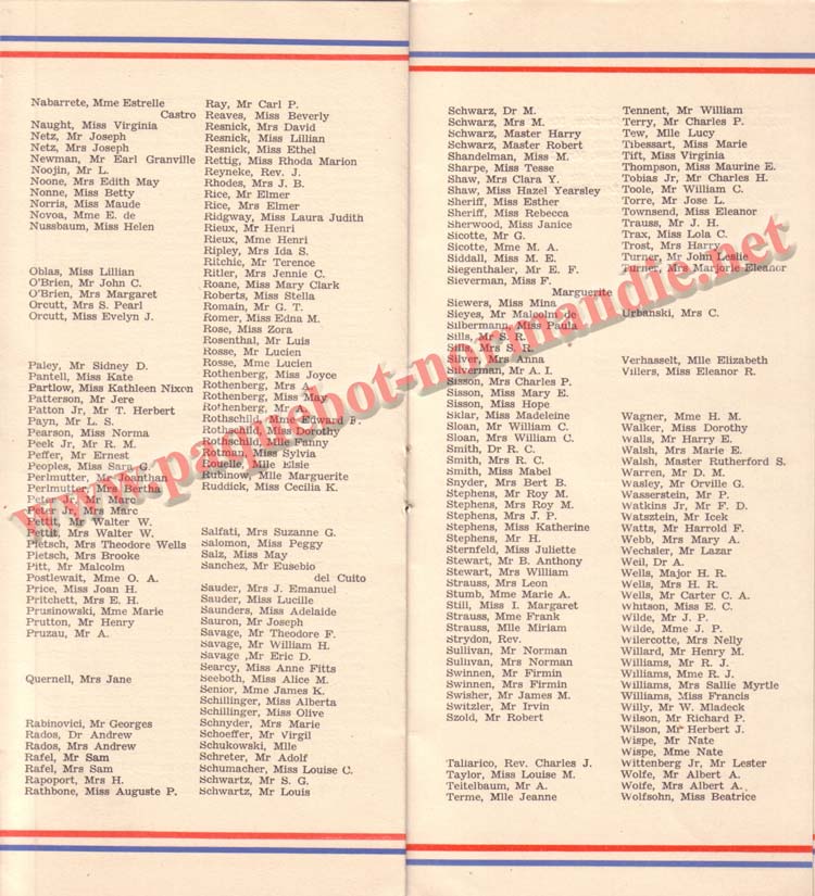 PAQUEBOT NORMANDIE - LISTE DES PASSAGERS DU 25 AOUT 1937 - 2ème CLASSE / 2-6