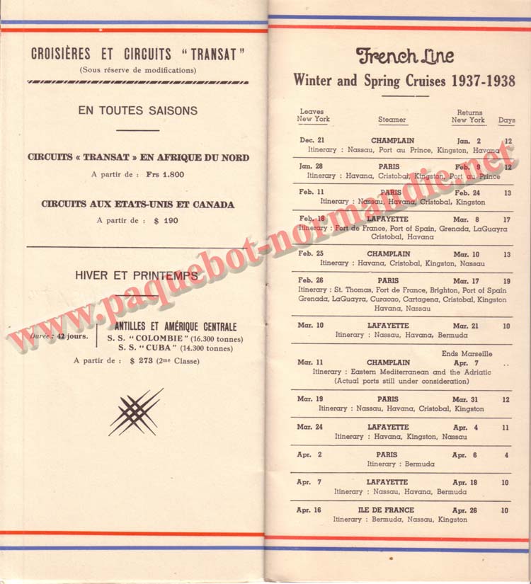 PAQUEBOT NORMANDIE - LISTE DES PASSAGERS DU 25 AOUT 1937 - 2ème CLASSE / 2-8