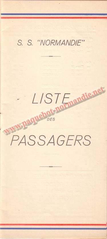 PAQUEBOT NORMANDIE - LISTE DES PASSAGERS DU 25 SEPTEMBRE 1937 - 2ème CLASSE / 2-1