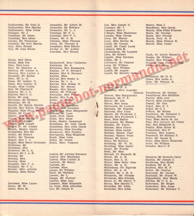 PAQUEBOT NORMANDIE - LISTE DES PASSAGERS DU 25 SEPTEMBRE 1937 - 2ème CLASSE / 2-5