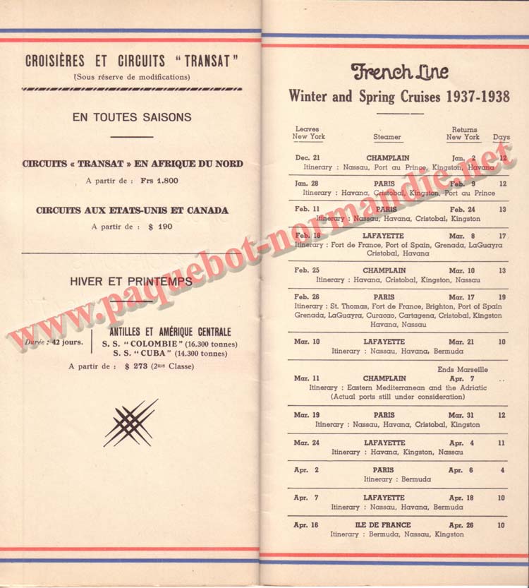PAQUEBOT NORMANDIE - LISTE DES PASSAGERS DU 25 SEPTEMBRE 1937 - 2ème CLASSE / 2-8