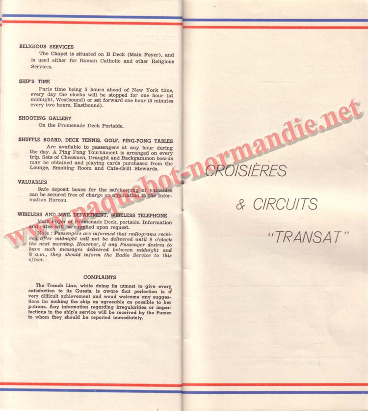 PAQUEBOT NORMANDIE - LISTE DES PASSAGERS DU 26 AVRIL 1939 - 1ère CLASSE / 1-11