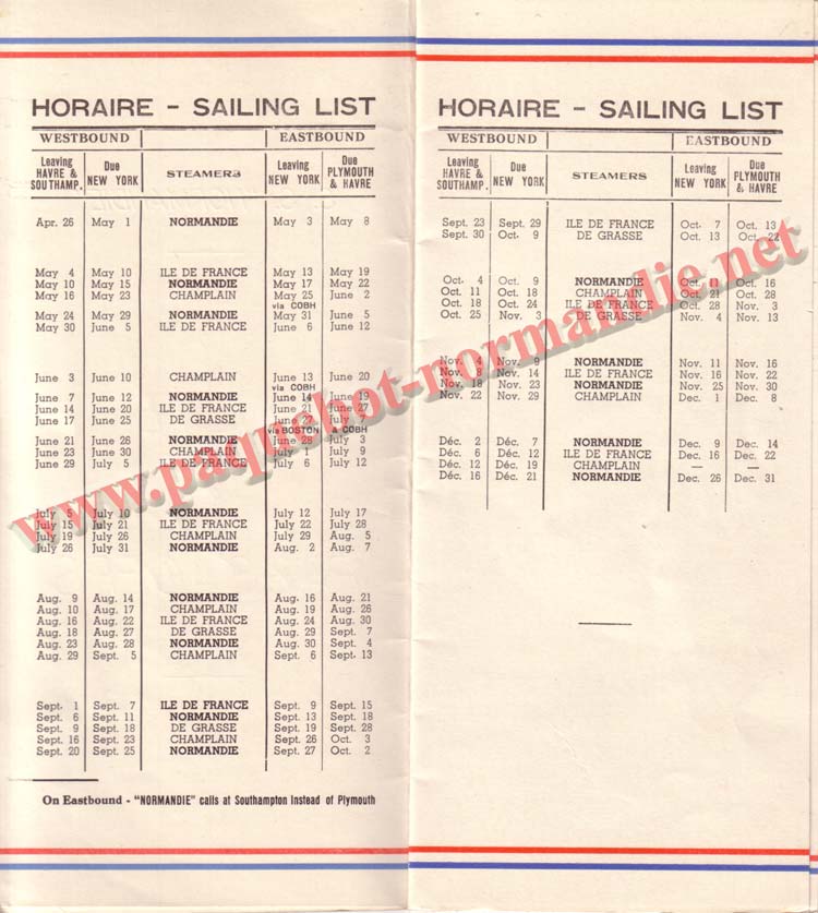 PAQUEBOT NORMANDIE - LISTE DES PASSAGERS DU 26 DECEMBRE 1938 - 1ère CLASSE / 1-