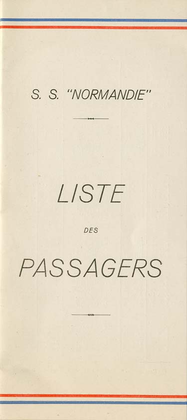 Paquebot s/s Normandie - LISTE PASSAGERS 26.04.39 / Classe Touriste - 1