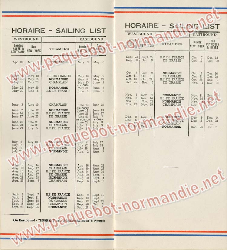 Paquebot s/s Normandie - LISTE PASSAGERS 26.04.39 / Classe Touriste - 2