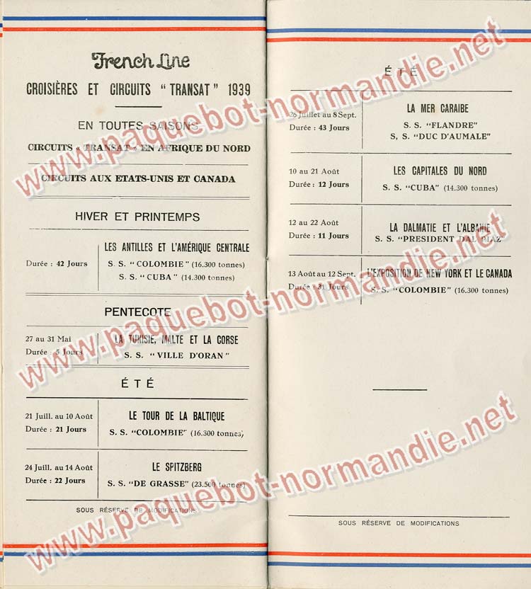 Paquebot s/s Normandie - LISTE PASSAGERS 26.04.39 / Classe Touriste - 8