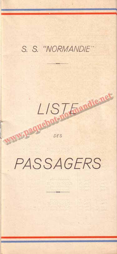 PAQUEBOT NORMANDIE - LISTE DES PASSAGERS DU 26 JUILLET 1939 - 2ème CLASSE / 2-1