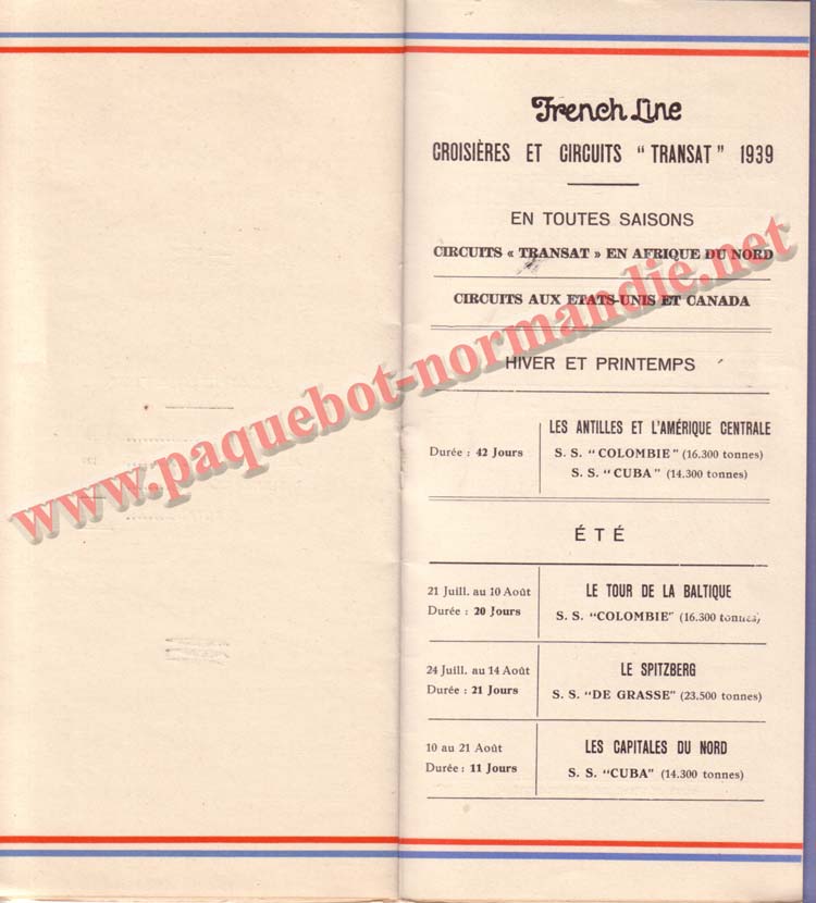 PAQUEBOT NORMANDIE - LISTE DES PASSAGERS DU 26 JUILLET 1939 - 2ème CLASSE / 2-6