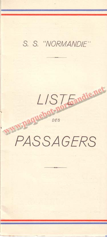 PAQUEBOT NORMANDIE - LISTE DES PASSAGERS DU 12 NOVEMBRE 1938 - 3ème CLASSE / 3-1