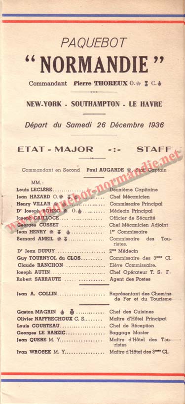 LISTE PASSAGERS DU 26 DECEMBRE 1936 - 2ème CLASSE / 2-1