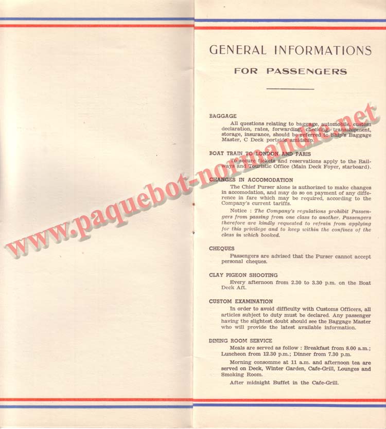 PAQUEBOT NORMANDIE - LISTE DES PASSAGERS DU 26 DECEMBRE 1938 - 1ère CLASSE / 1-3